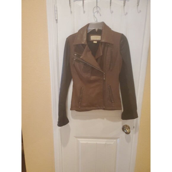 Michael Kors Two Tone Leather Jacket Moto Size XS - Picture 1 of 15
